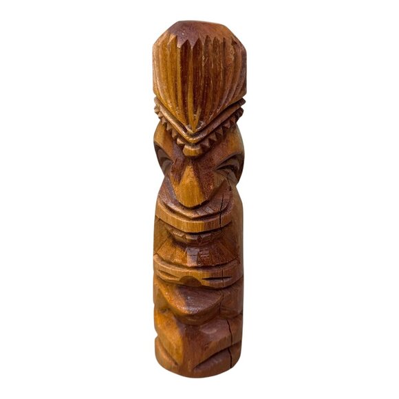 Handcrafted Wooden Tiki Statue Polynesian Art Totem Pole Bar Decor 8" Carved - Picture 1 of 7